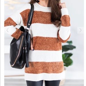 New Rust orange striped chenille sweater